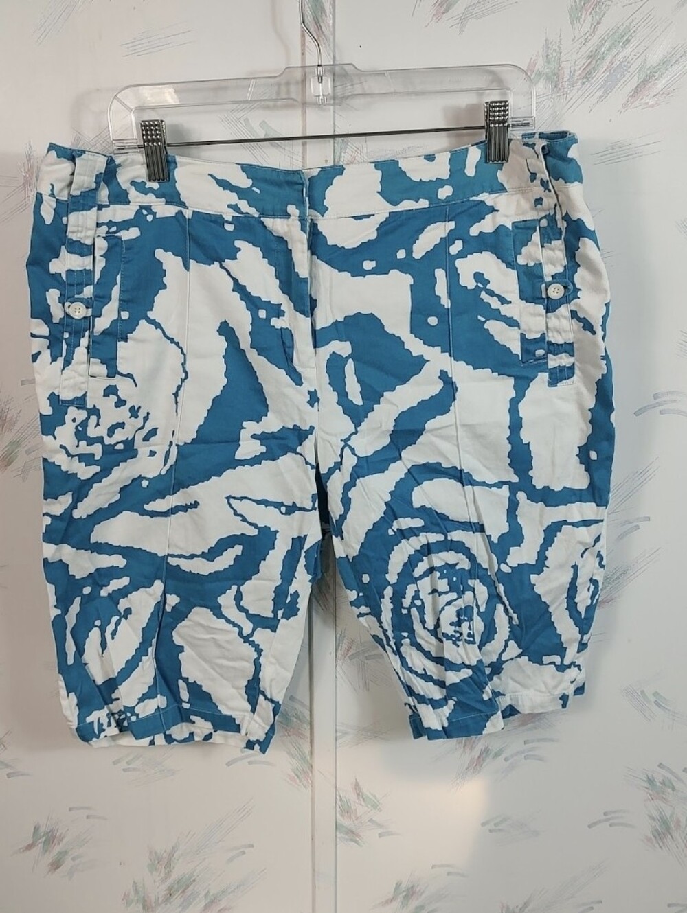 Ashley Stewart White Blue Floral Print Shorts 14W